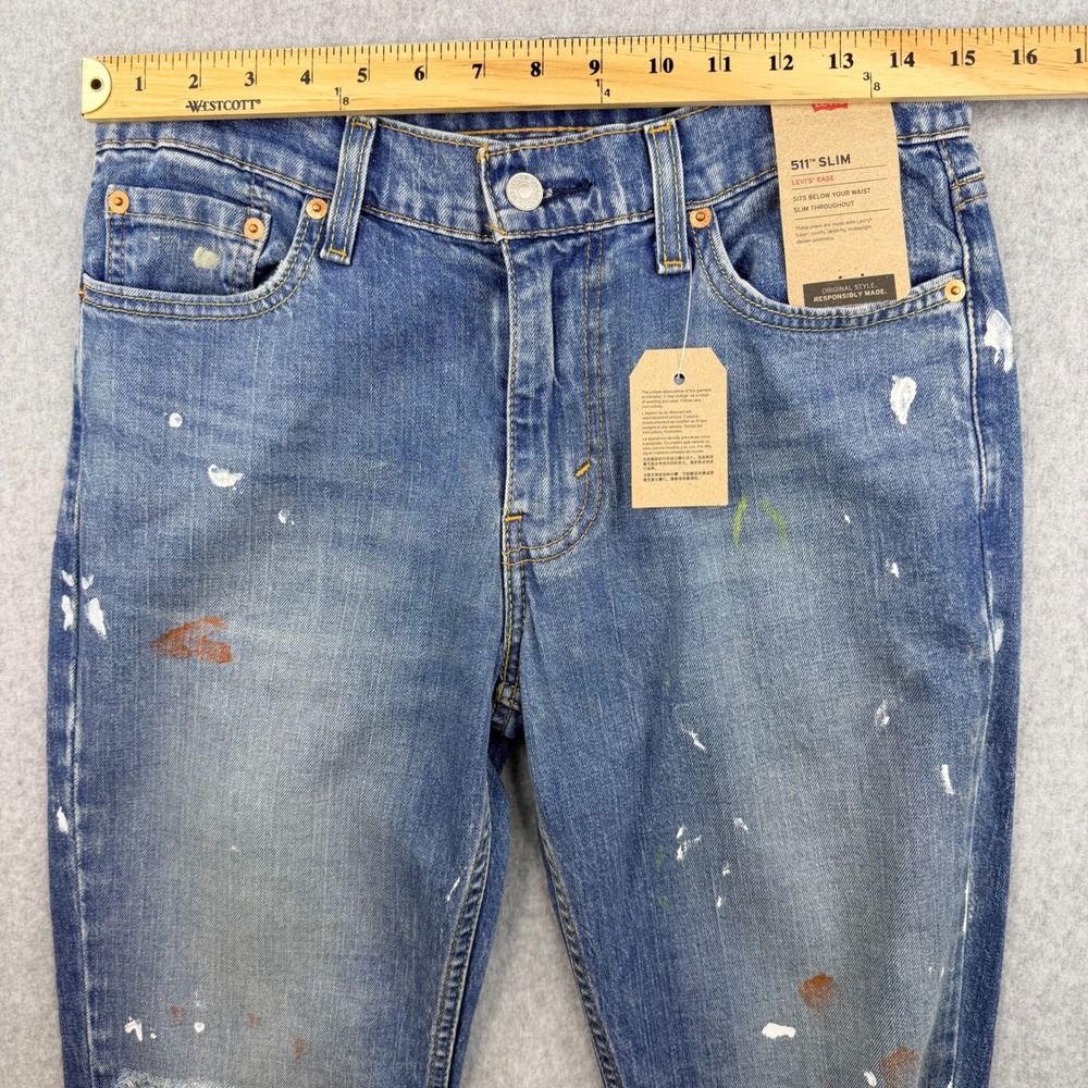 NWT Levis 511 Slim Fit Jeans Mens 30x32 Paint Splatter Distressed 04511-5534 - Picture 4 of 10